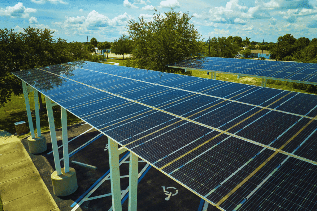 Installation Ombrière Photovoltaïque Clermont-Ferrand borne recharge IRVE